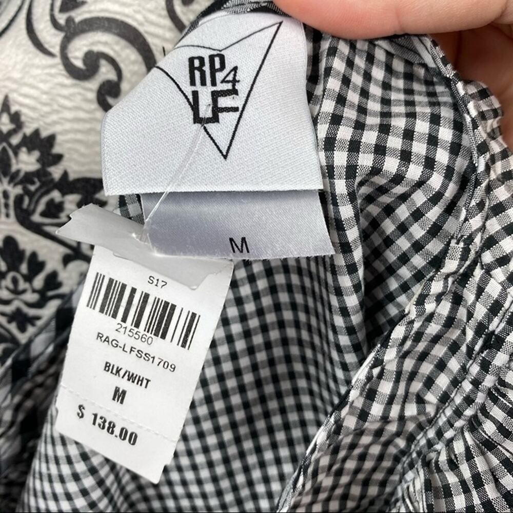 LF Gingham Checkered Cold Shoulder Top Ruffled - Picture 10 of 10